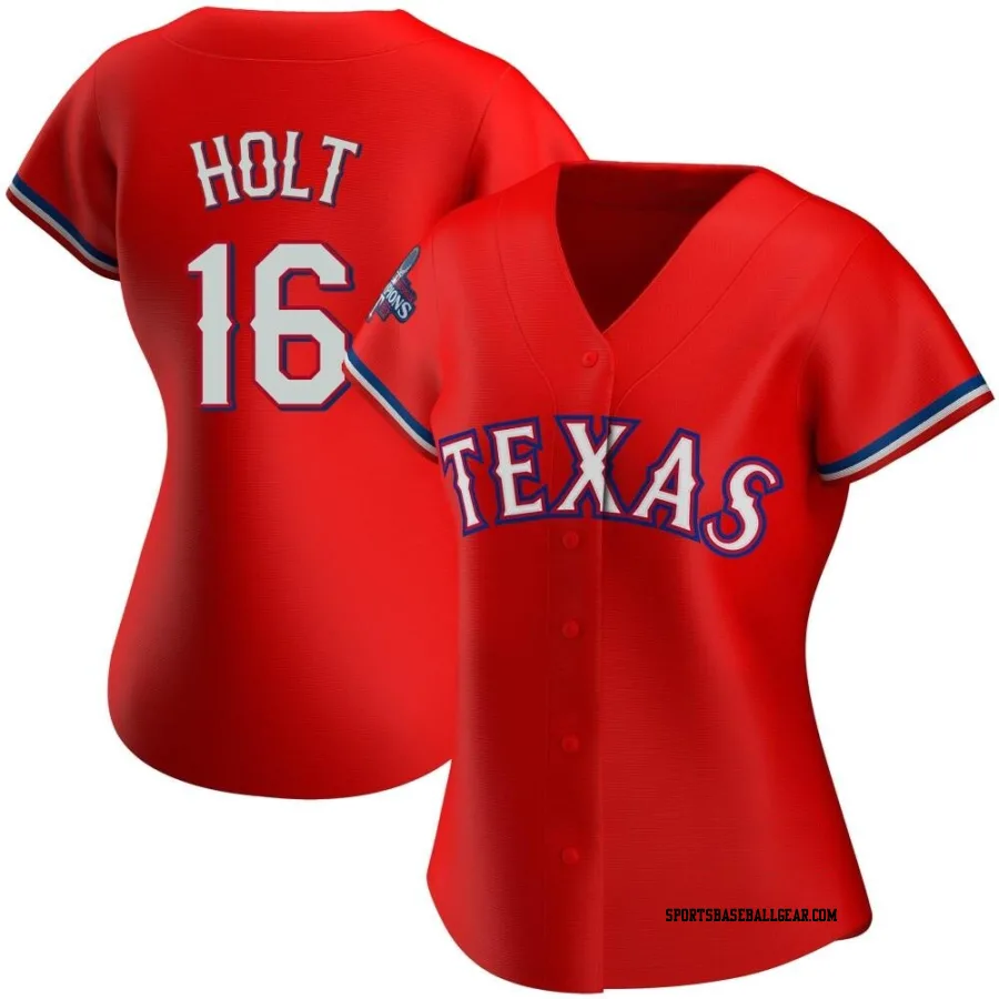 Brock Holt Women's Texas Rangers Red Replica Alternate 2023 World Series Champions Jersey