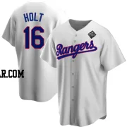 Brock Holt Youth Texas Rangers White Replica Home Cooperstown Collection 2023 World Series Jersey