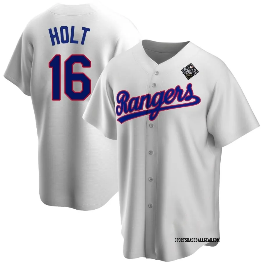 Brock Holt Youth Texas Rangers White Replica Home Cooperstown Collection 2023 World Series Jersey