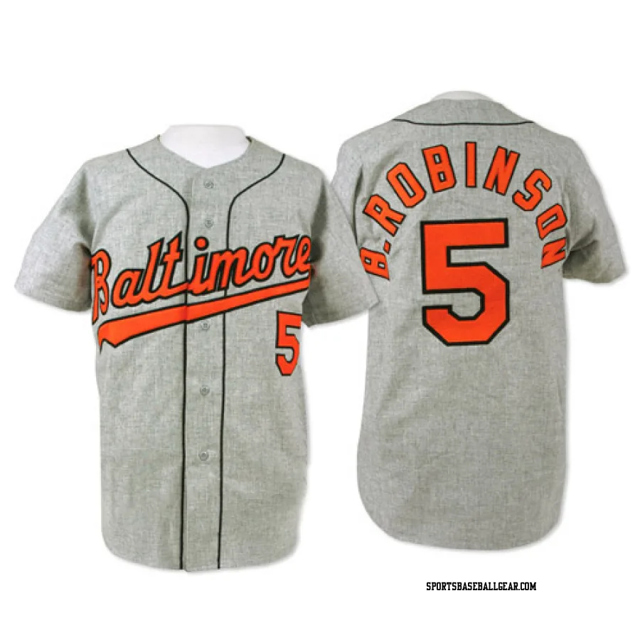 Brooks Robinson Men's Baltimore Orioles Grey Replica Throwback Jersey