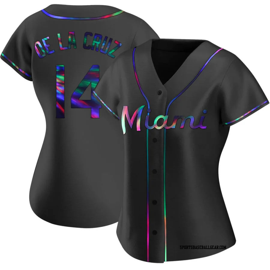 Bryan De La Cruz Women's Miami Marlins Black Holographic Replica Alternate Jersey