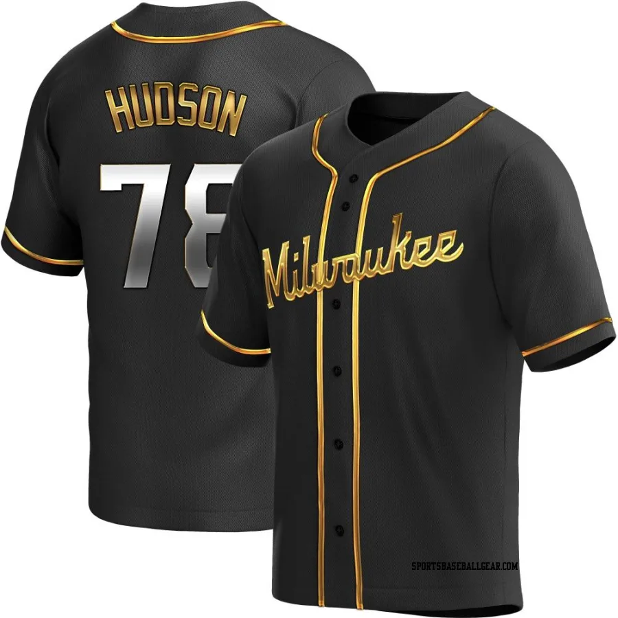 Bryan Hudson Men's Milwaukee Brewers Black Golden Replica Alternate Jersey