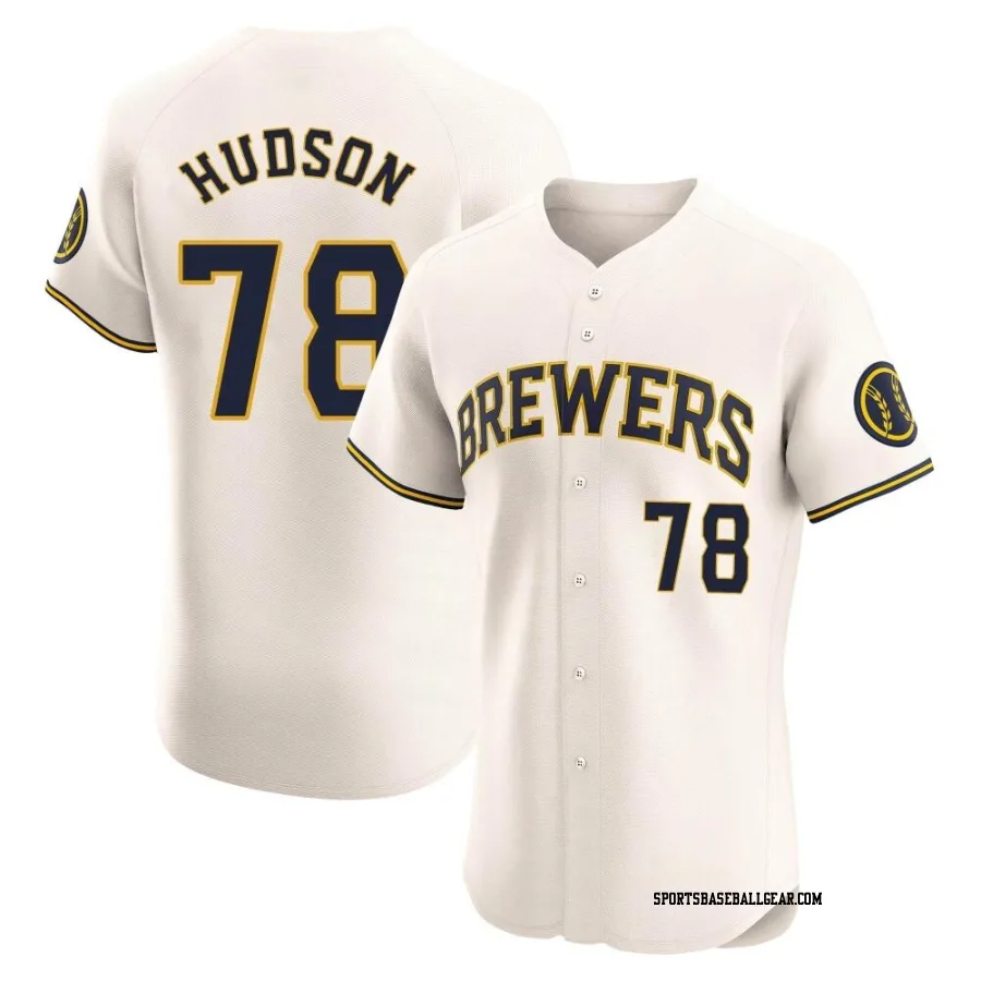 Bryan Hudson Men's Milwaukee Brewers Cream Elite Home Jersey