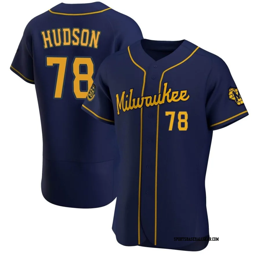 Bryan Hudson Men's Milwaukee Brewers Navy Authentic Alternate Jersey