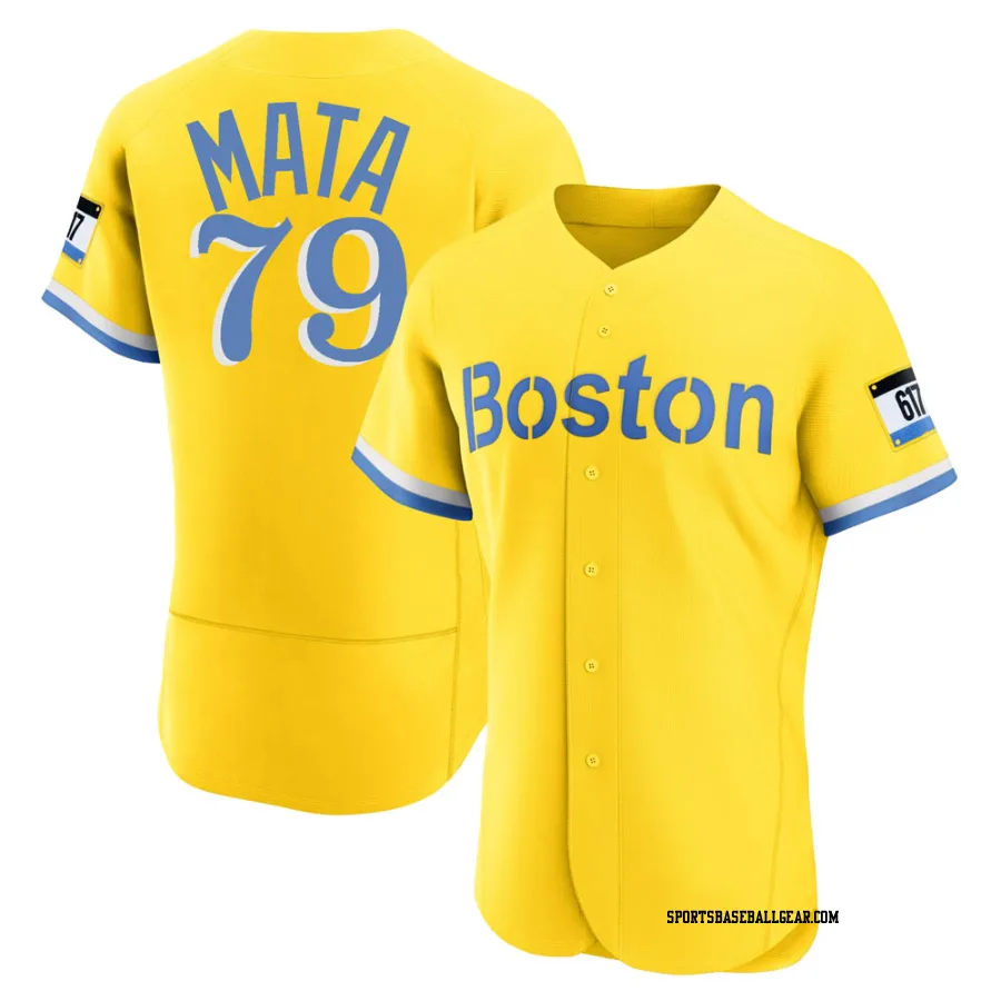 Bryan Mata Men's Boston Red Sox Gold/Light Authentic Blue 2021 City Connect Jersey