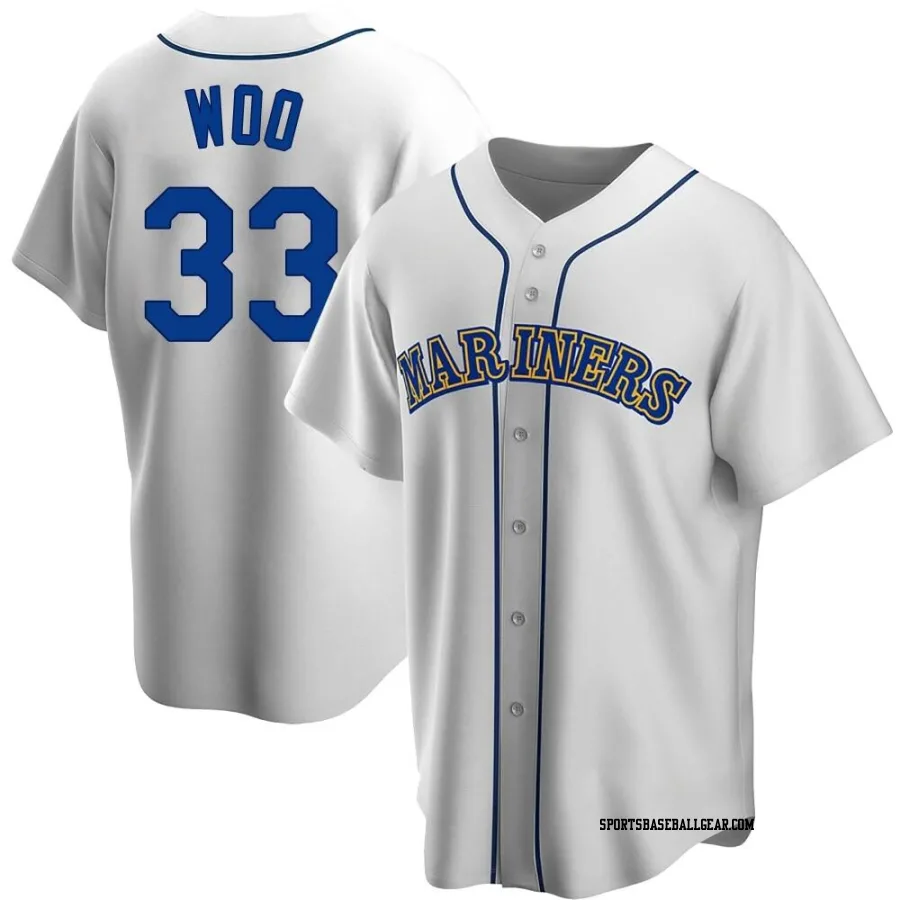 Bryan Woo Men's Seattle Mariners White Replica Home Cooperstown Collection Jersey