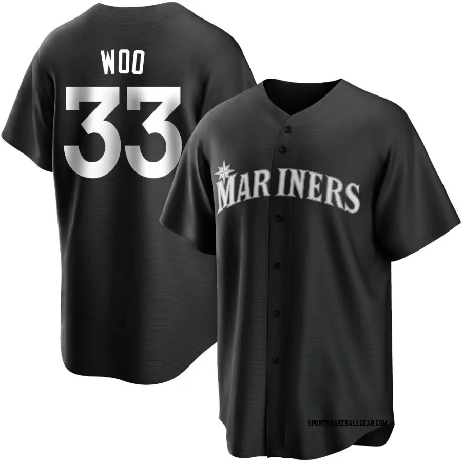 Bryan Woo Youth Seattle Mariners Black/White Replica Jersey