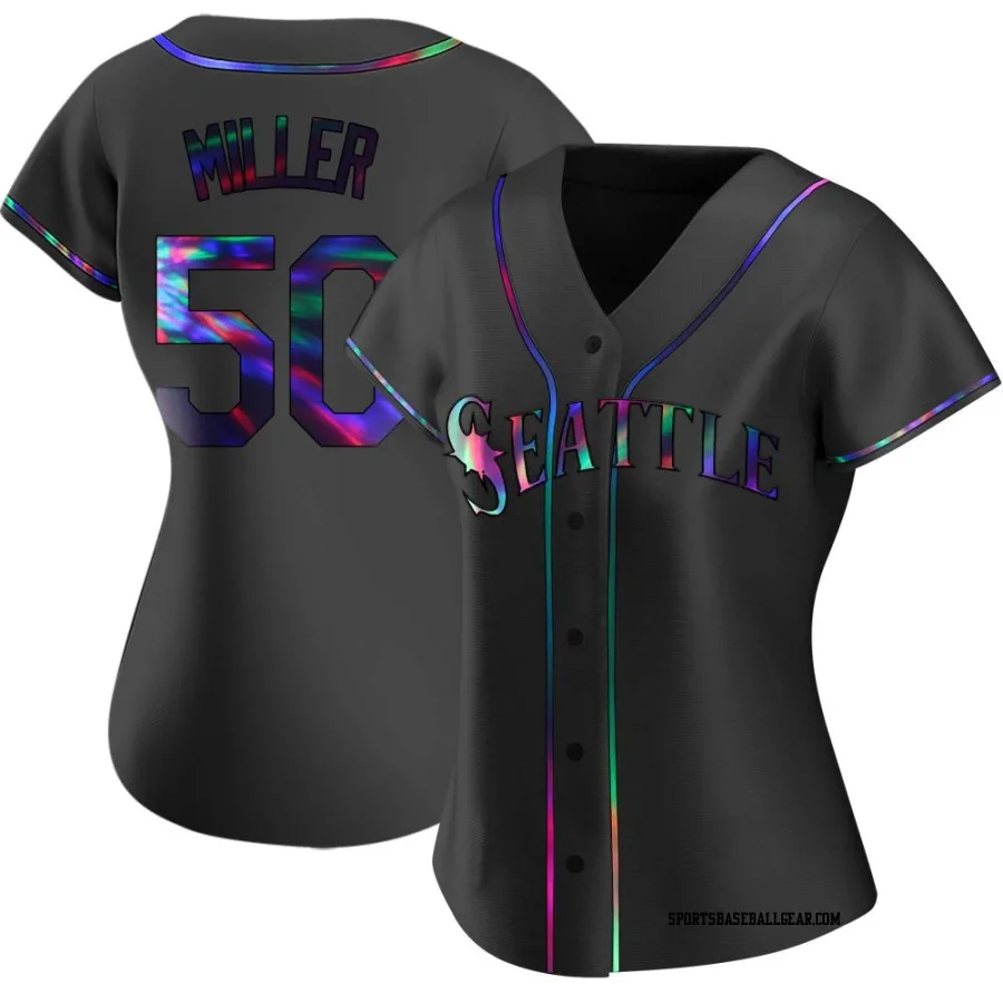 Bryce Miller Women's Seattle Mariners Black Holographic Replica Alternate Jersey