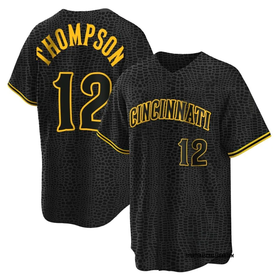 Bubba Thompson Men's Cincinnati Reds Black Replica Snake Skin City Jersey