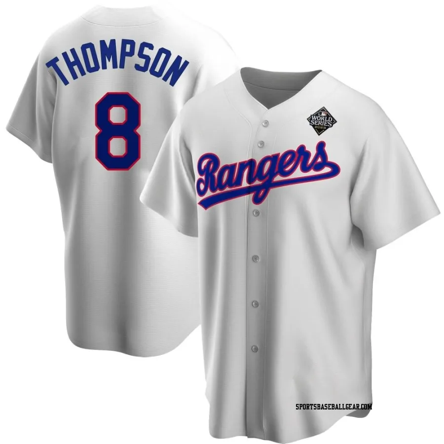 Bubba Thompson Men's Texas Rangers White Replica Home Cooperstown Collection 2023 World Series Jersey