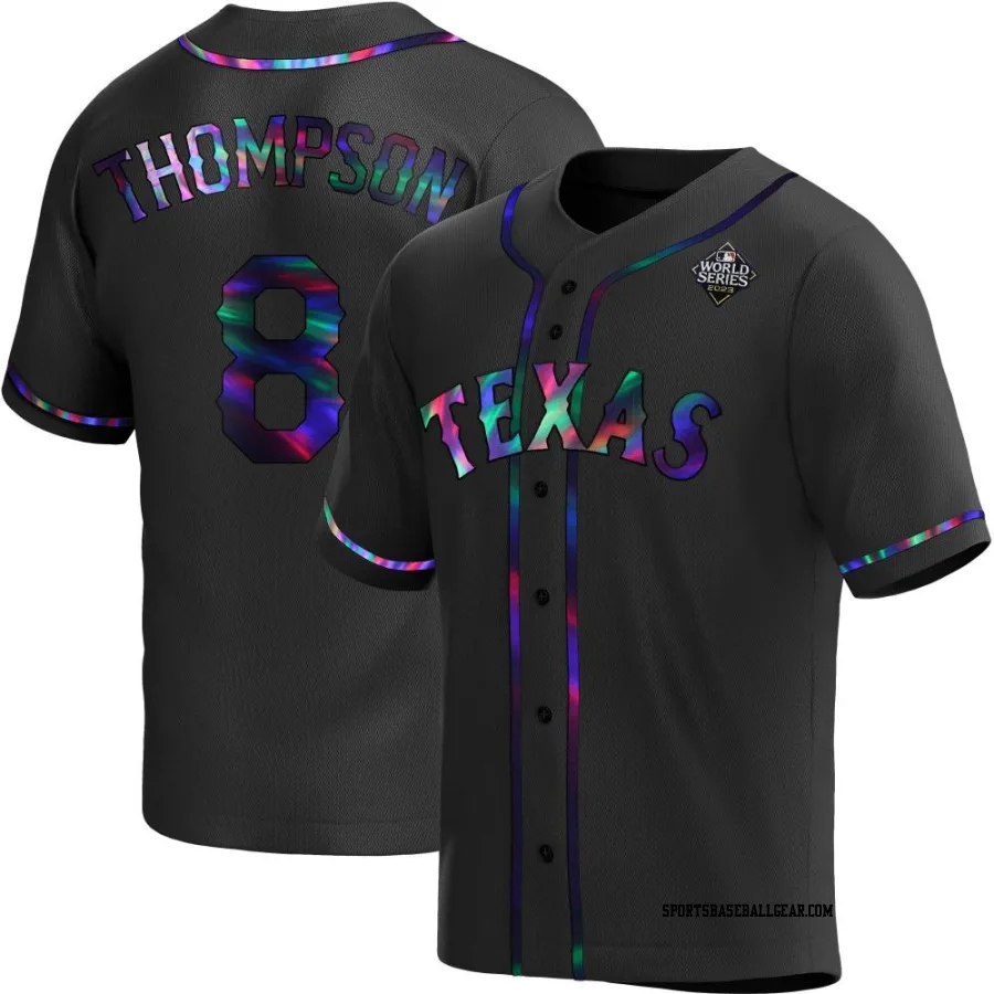 Bubba Thompson Youth Texas Rangers Black Holographic Replica Alternate 2023 World Series Jersey