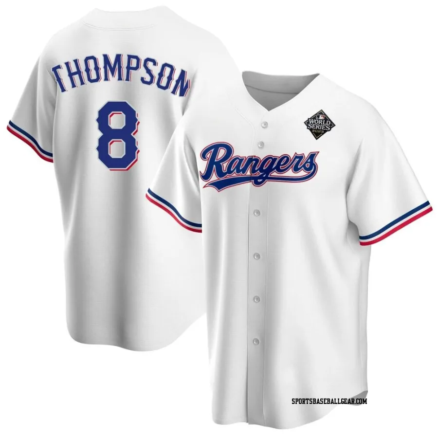 Bubba Thompson Youth Texas Rangers White Replica Home 2023 World Series Jersey