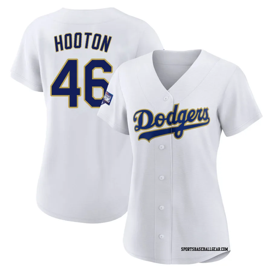 Burt Hooton Women's Los Angeles Dodgers White/Gold Authentic 2021 Gold Program Player Jersey