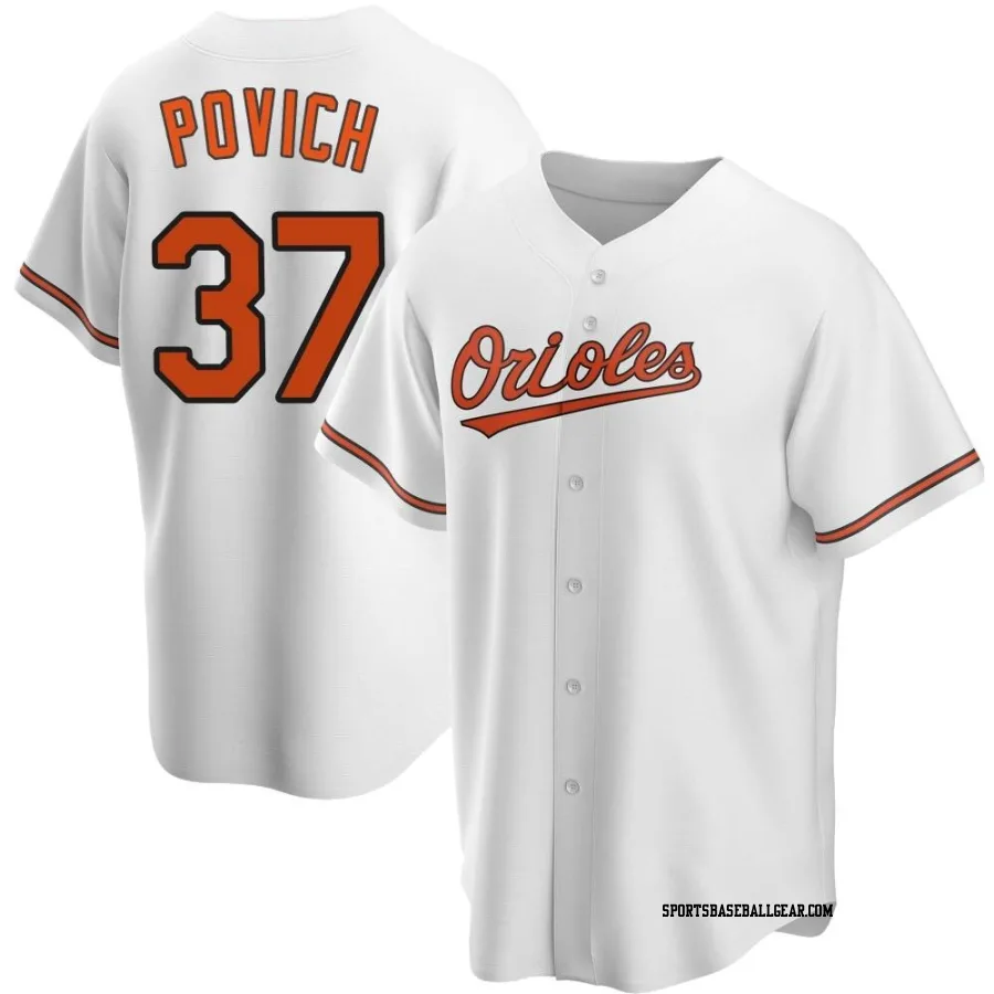 Cade Povich Men's Baltimore Orioles White Replica Home Jersey