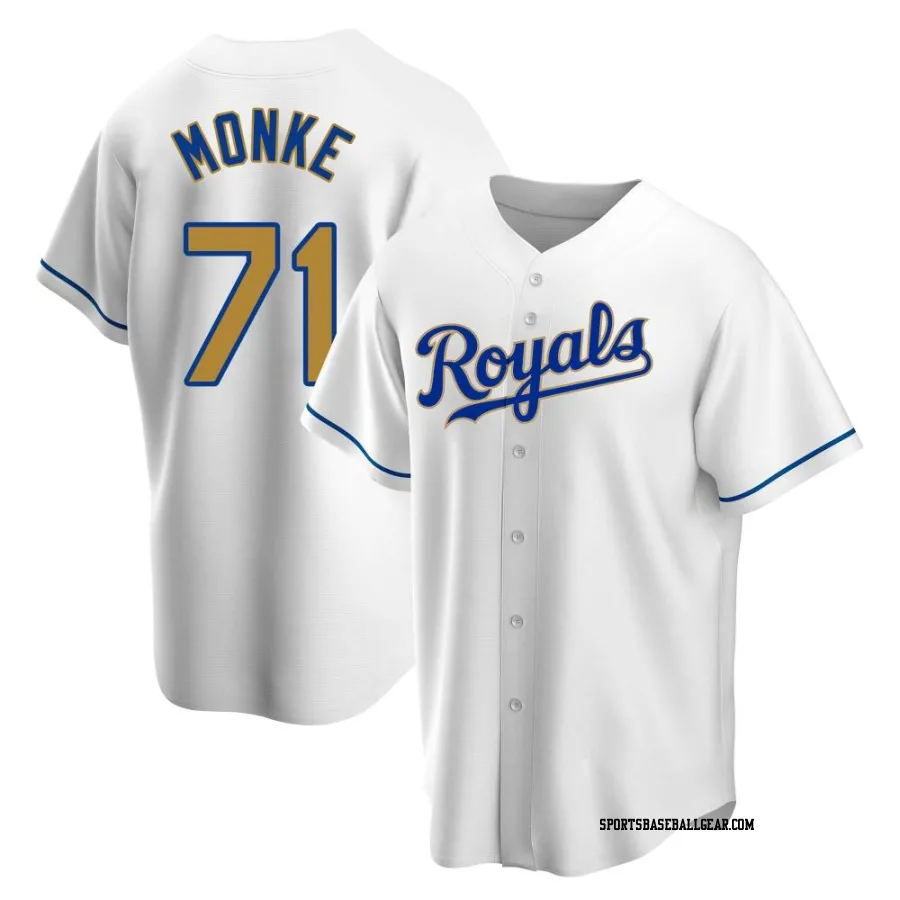 Caden Monke Men's Kansas City Royals Gold Replica White Home Jersey