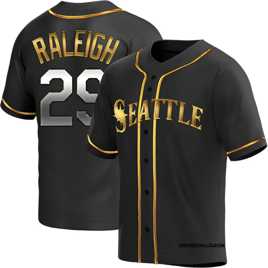 Cal Raleigh Men's Seattle Mariners Black Golden Replica Alternate Jersey