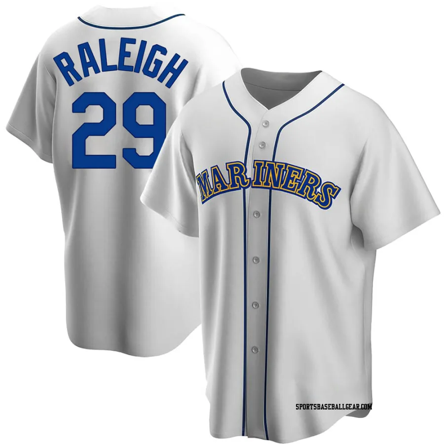 Cal Raleigh Men's Seattle Mariners White Replica Home Cooperstown Collection Jersey