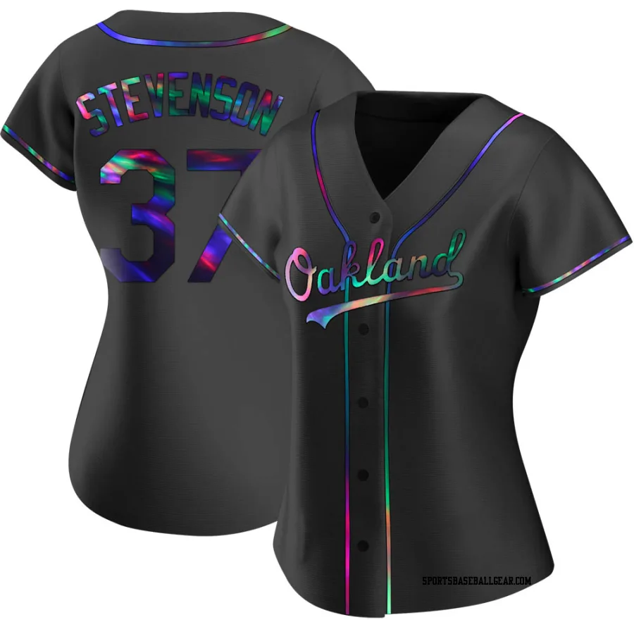 Cal Stevenson Women's Oakland Athletics Black Holographic Replica Alternate Jersey