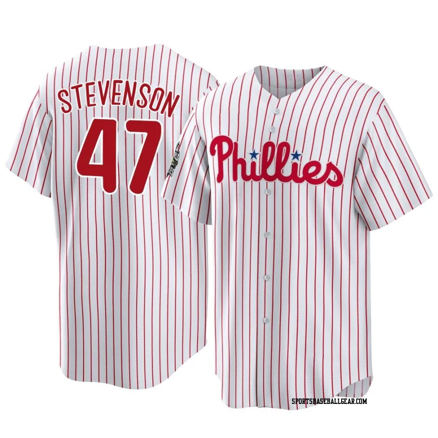 Cal Stevenson Youth Philadelphia Phillies White Replica 2022 World Series Home Jersey