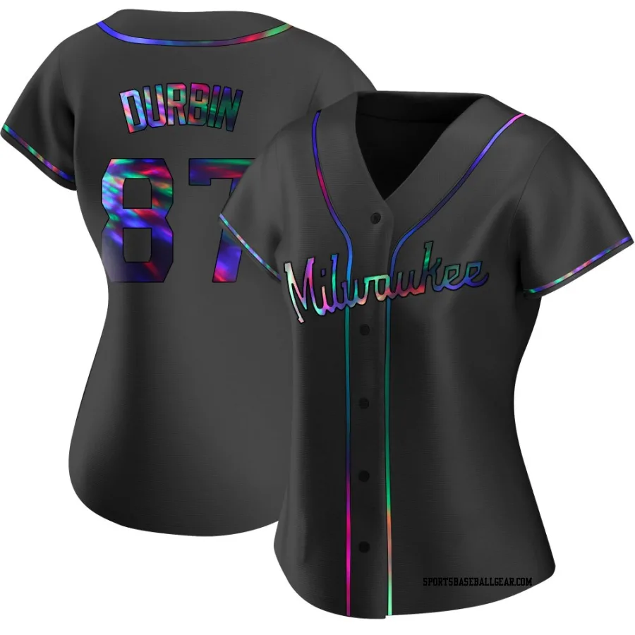 Caleb Durbin Women's Milwaukee Brewers Black Holographic Replica Alternate Jersey