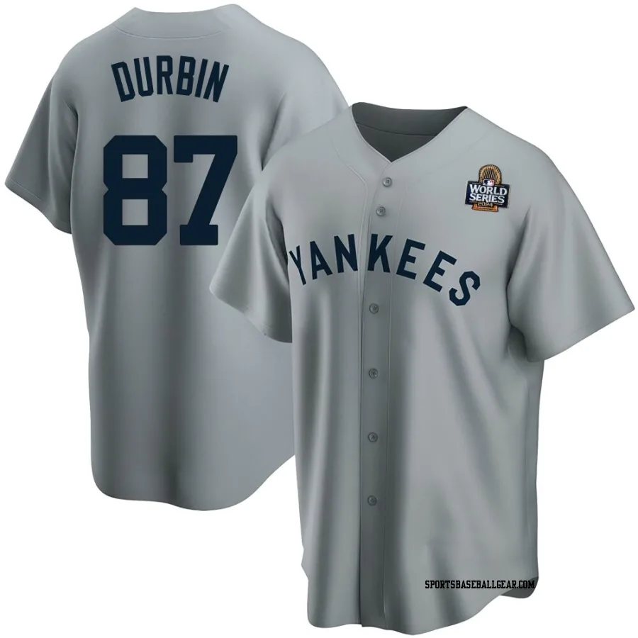 Caleb Durbin Youth New York Yankees Gray Replica Road Cooperstown Collection 2024 World Series Jersey