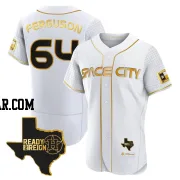 Caleb Ferguson Men's Houston Astros White/Gold Authentic 2023 Space City Ready 2 Reign Flex Base Jersey