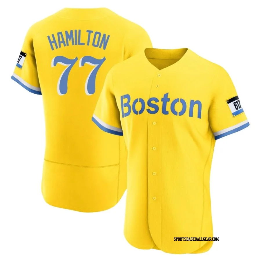 Caleb Hamilton Men's Boston Red Sox Gold/Light Authentic Blue 2021 City Connect Jersey