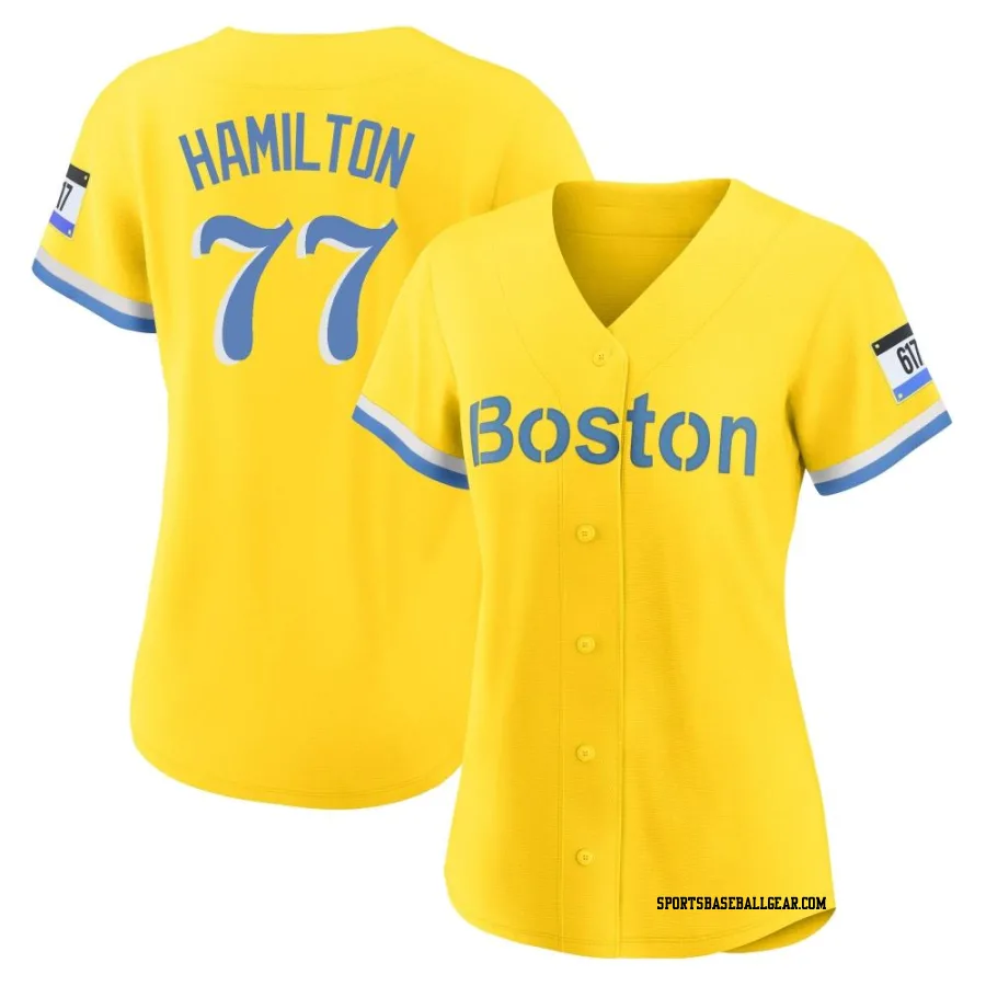 Caleb Hamilton Women's Boston Red Sox Gold/Light Replica Blue 2021 City Connect Player Jersey