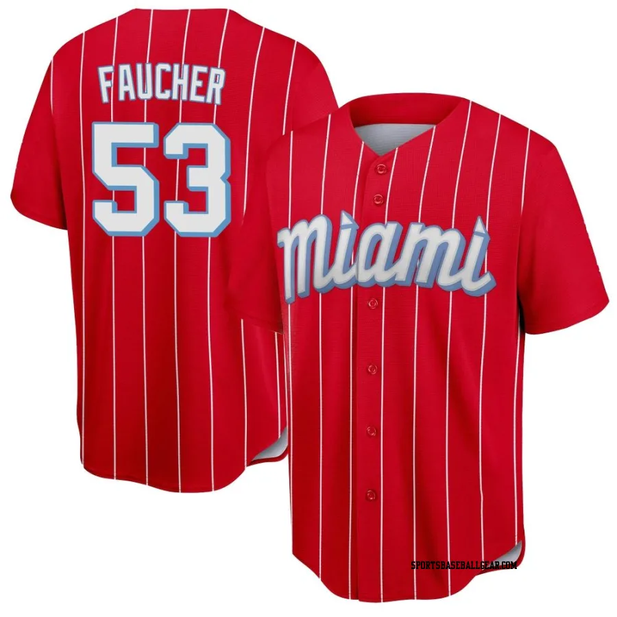 Calvin Faucher Men's Miami Marlins Red Replica 2021 City Connect Jersey