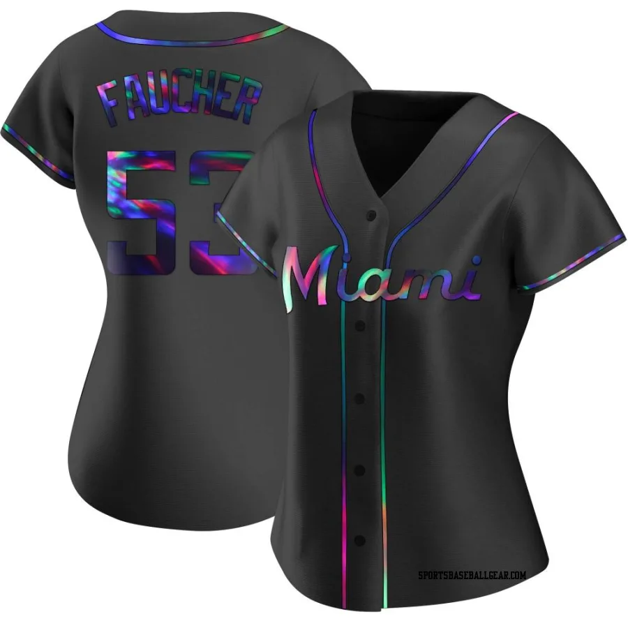 Calvin Faucher Women's Miami Marlins Black Holographic Replica Alternate Jersey