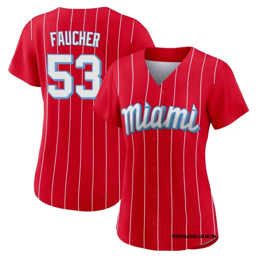 Calvin Faucher Women's Miami Marlins Red Authentic 2021 City Connect Jersey