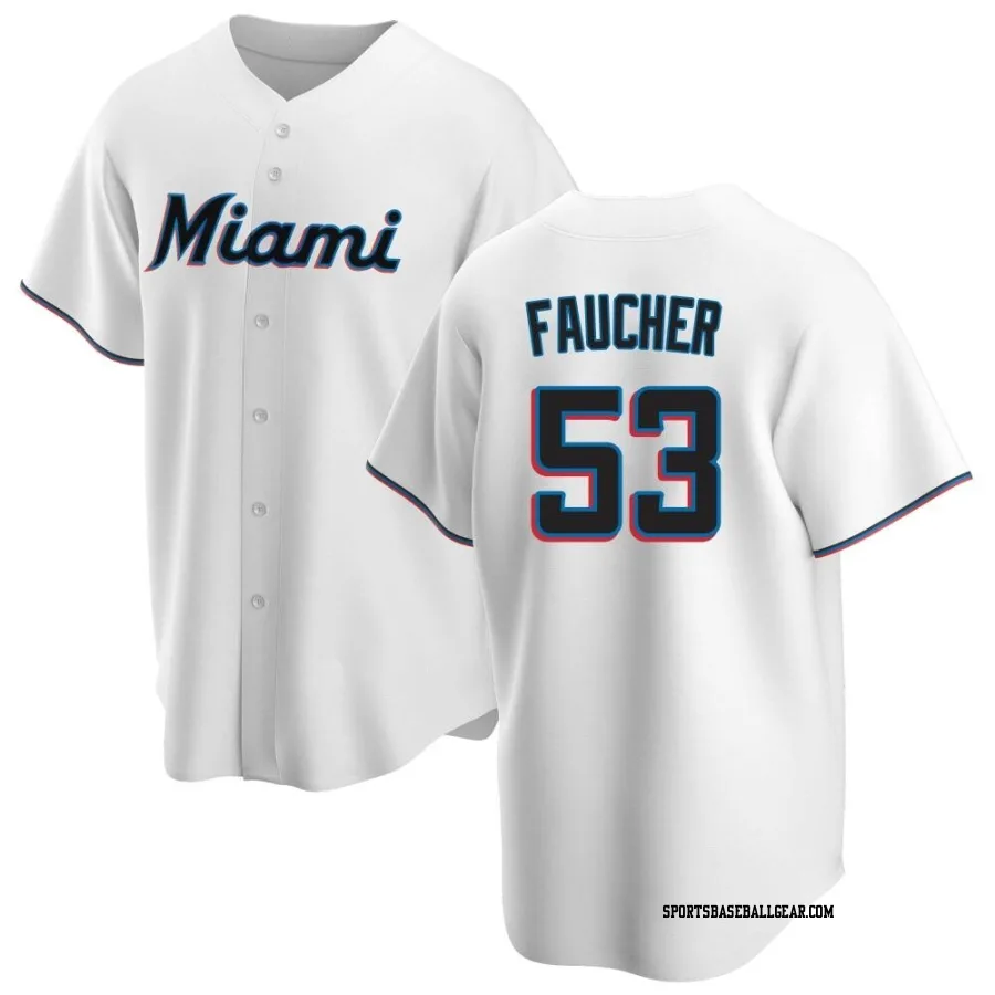 Calvin Faucher Youth Miami Marlins White Replica Home Jersey