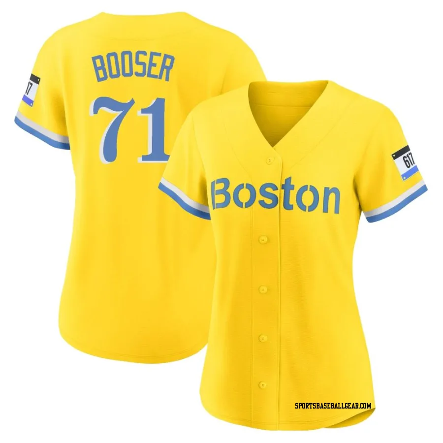 Cam Booser Women's Boston Red Sox Gold/Light Replica Blue 2021 City Connect Player Jersey