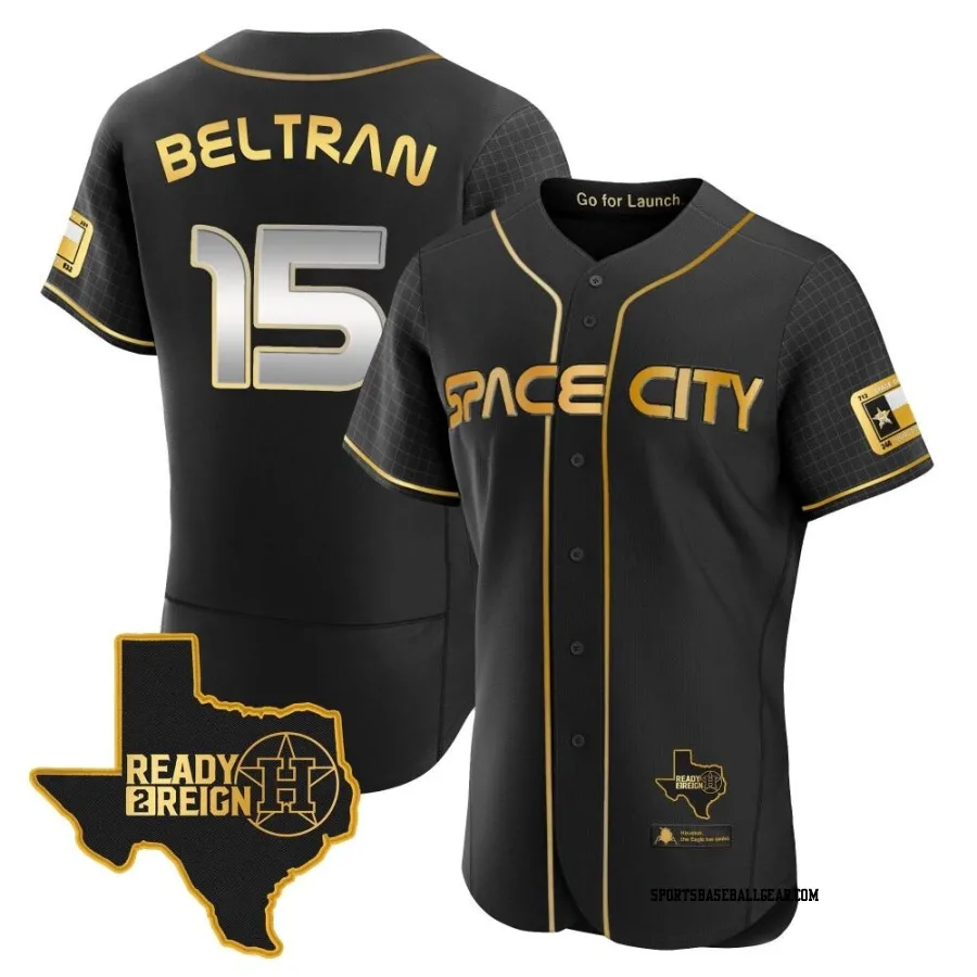 Carlos Beltran Men's Houston Astros Black/Gold Authentic 2023 Space City Ready 2 Reign Flex Base Jersey