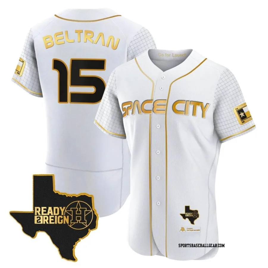 Carlos Beltran Men's Houston Astros White/Gold Authentic 2023 Space City Ready 2 Reign Flex Base Jersey