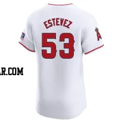 Carlos Estevez Men's Los Angeles Angels White Elite Home Patch Jersey