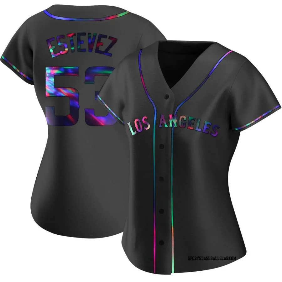 Carlos Estevez Women's Los Angeles Angels Black Holographic Replica Alternate Jersey