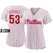 Carlos Estevez Women's Philadelphia Phillies White Authentic 2022 World Series Home Jersey