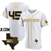 Carlos Lee Men's Houston Astros White/Gold Authentic 2023 Space City Ready 2 Reign Flex Base Jersey