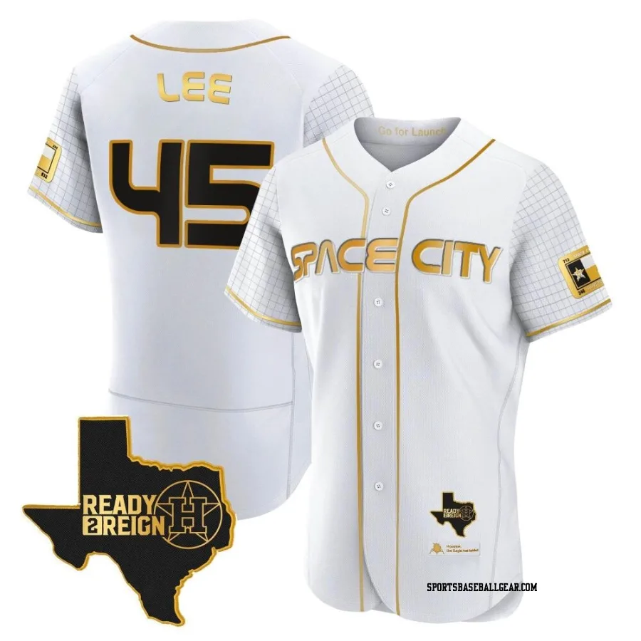 Carlos Lee Men's Houston Astros White/Gold Authentic 2023 Space City Ready 2 Reign Flex Base Jersey