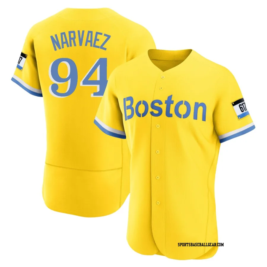 Carlos Narvaez Men's Boston Red Sox Gold/Light Authentic Blue 2021 City Connect Jersey