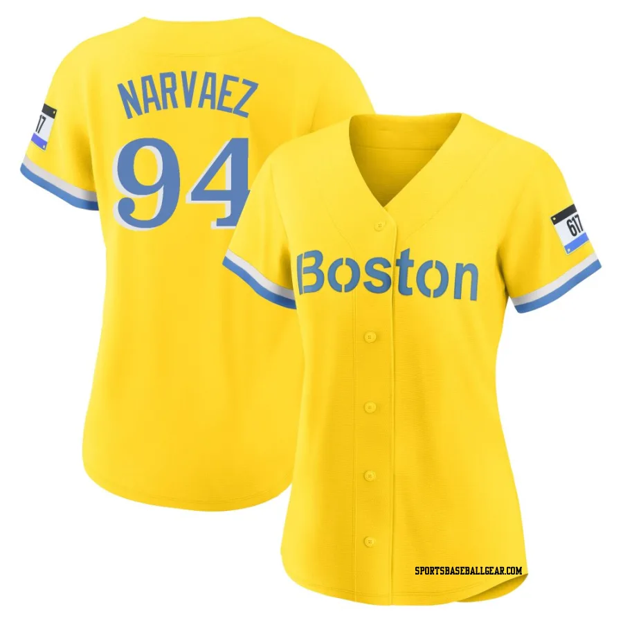 Carlos Narvaez Women's Boston Red Sox Gold/Light Authentic Blue 2021 City Connect Player Jersey