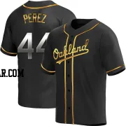 Carlos Perez Men's Oakland Athletics Black Golden Replica Alternate Jersey