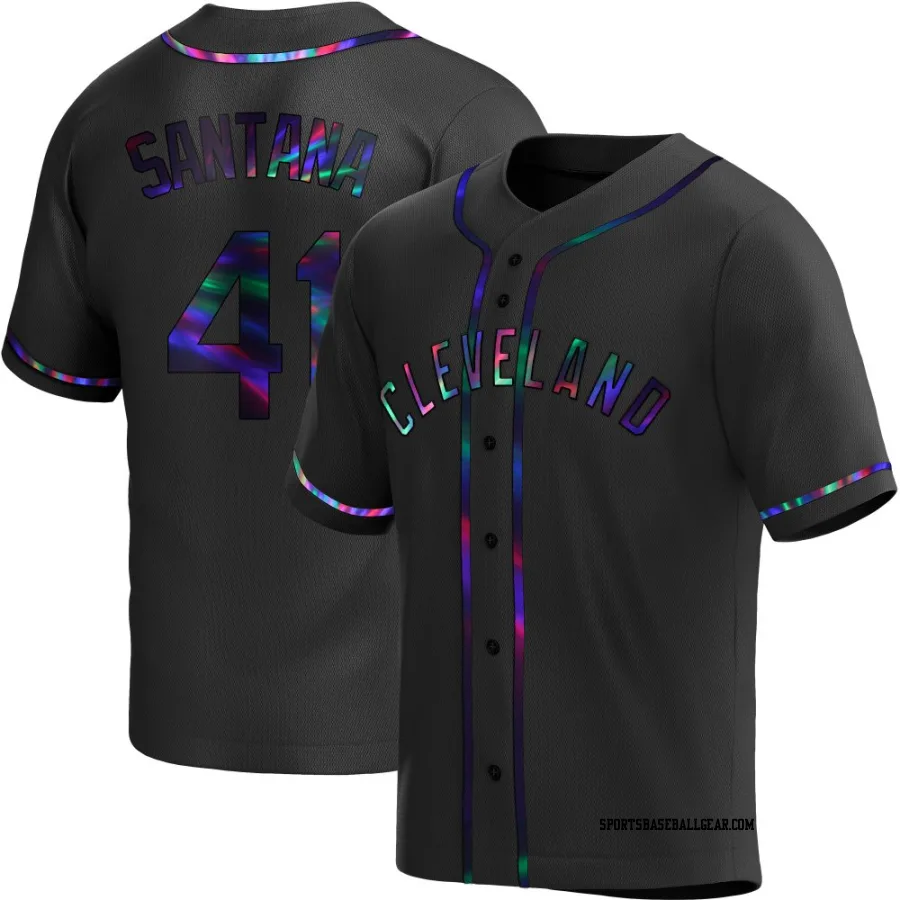 Carlos Santana Men's Cleveland Guardians Black Holographic Replica Alternate Jersey