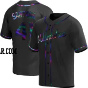 Carlos Santana Men's Milwaukee Brewers Black Holographic Replica Alternate Jersey