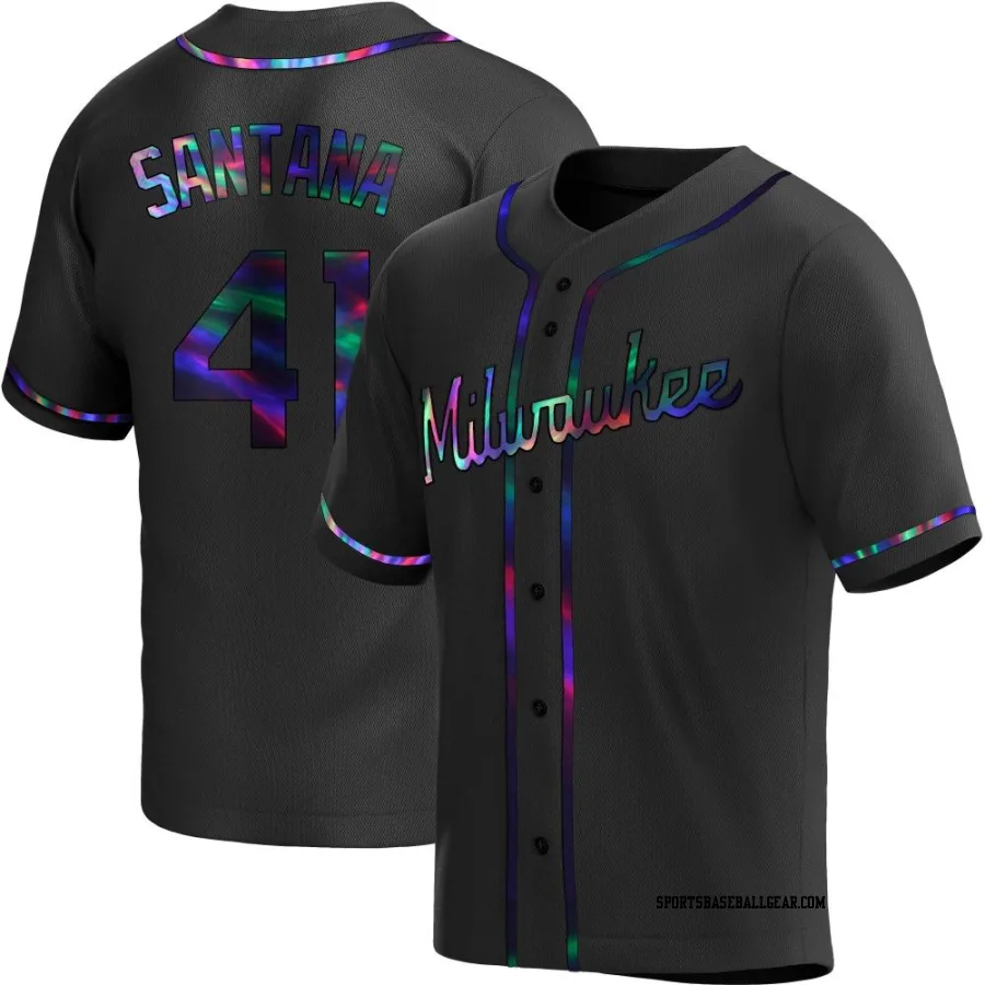 Carlos Santana Men's Milwaukee Brewers Black Holographic Replica Alternate Jersey