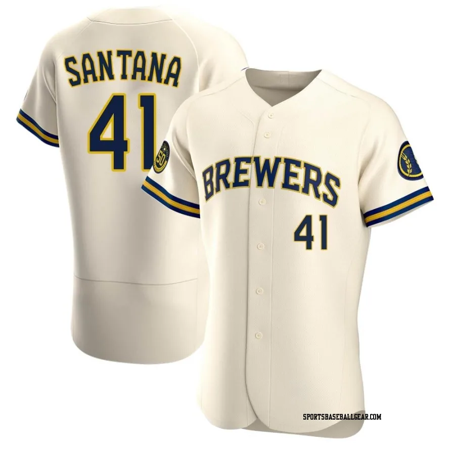 Carlos Santana Men's Milwaukee Brewers Cream Authentic Home Jersey