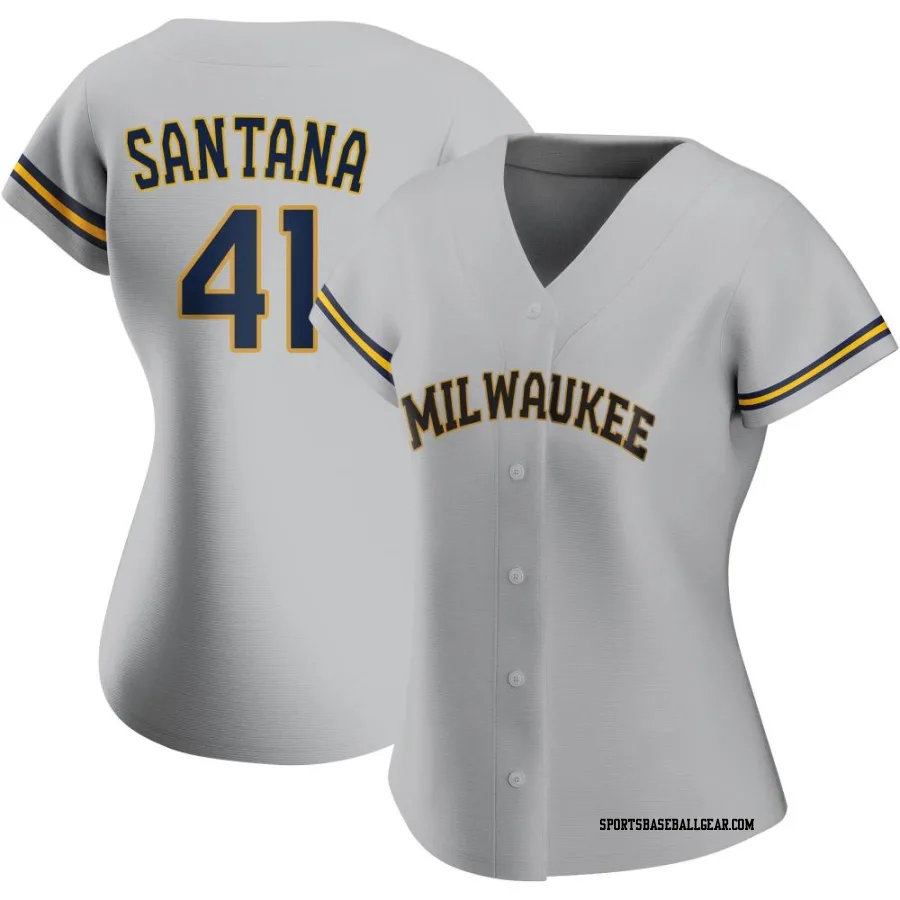 Carlos Santana Women's Milwaukee Brewers Gray Authentic Road Jersey