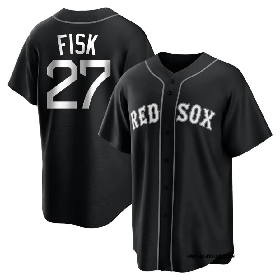 Carlton Fisk Men's Boston Red Sox Black/White Replica Jersey