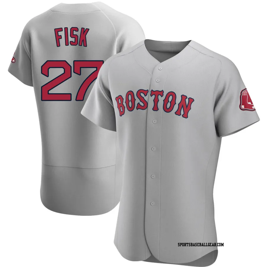 Carlton Fisk Men's Boston Red Sox Gray Authentic Road Jersey